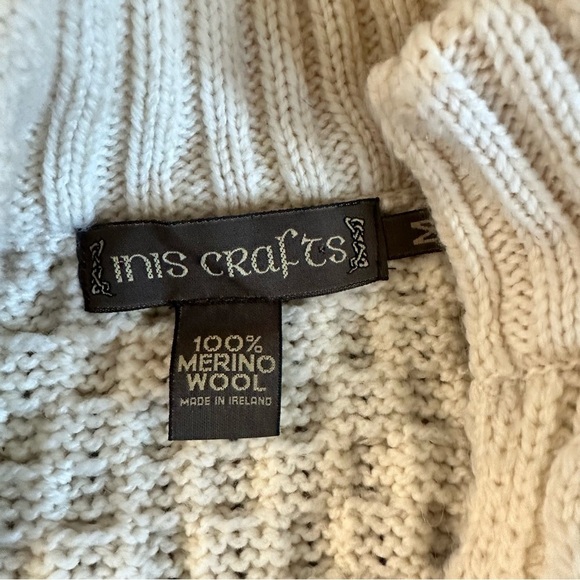 Inis craft 100% Wool Blend Women's Cream Cable Knit Sweater MEDIUM - Picture 3 of 4